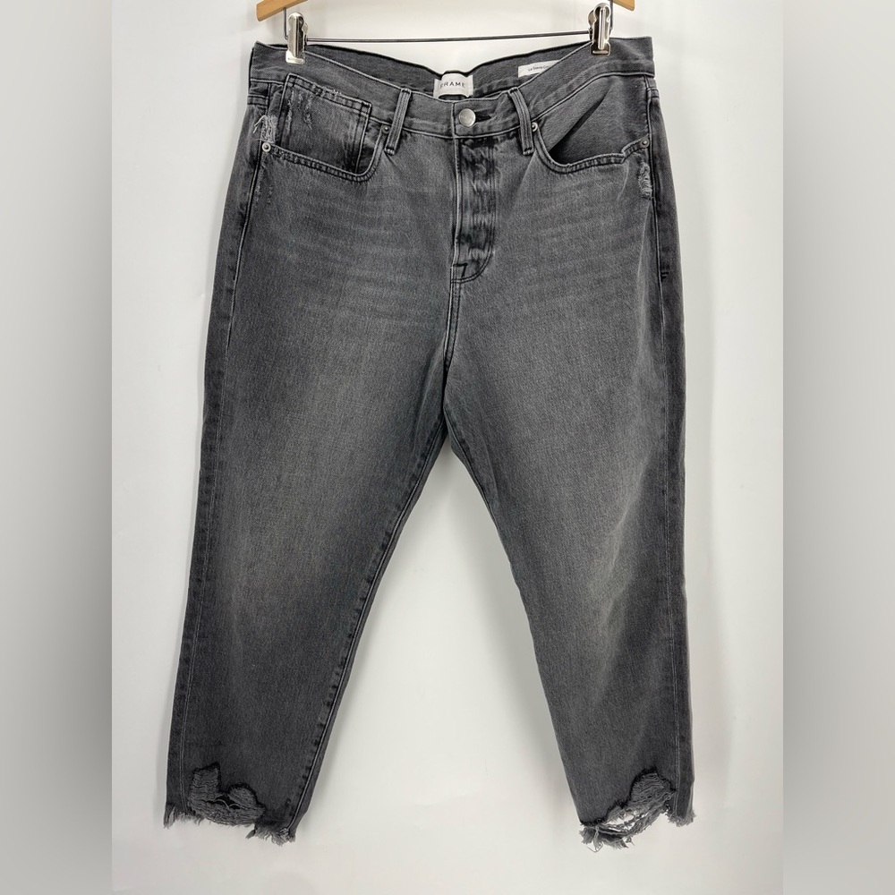 Frame 29x24 Le Stevie Raw Edge boyfriend Jeans 0027 light gray distressed - Picture 3 of 13